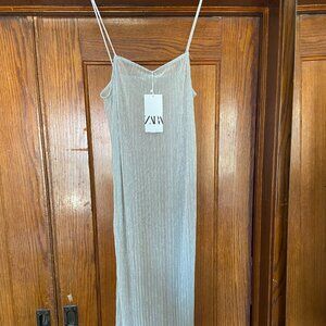 Zara Sheer Silver Dress (NWT, Size L)